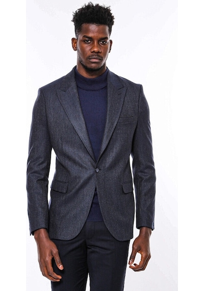 Wessi Kendinden Desenli  Lacivert Slim Fit Ceket - Wessi Lacivert