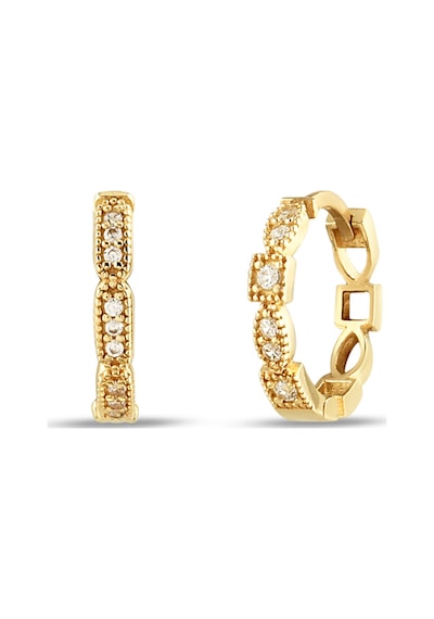 Debora Jewelry 14 Ayar Altın Zirkon Taşlı Delikli Halka Küpe