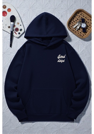 Uyguntarz Unisex Good Days Baskılı Oversize Sweatshirt Lacivert