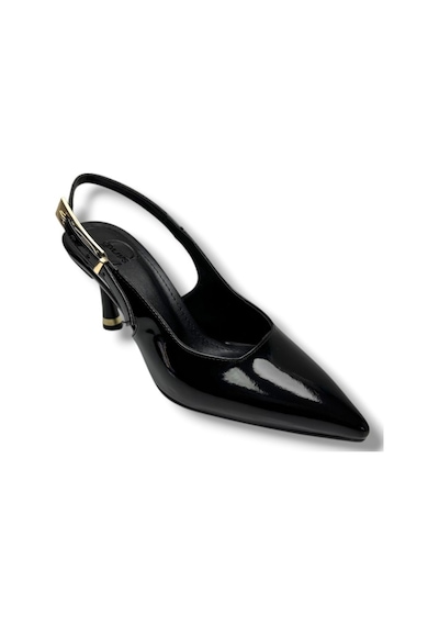 Ceylan Shoes 421-26 Rugan Deri Arkası Açık İnce Topuk Kadın Stiletto Siyah