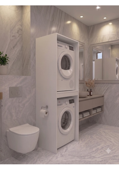 Netto Çamaşır & Kurutma Makine Dolabı Çok Amaçlı Dolap Banyo Dolabı Beyaz