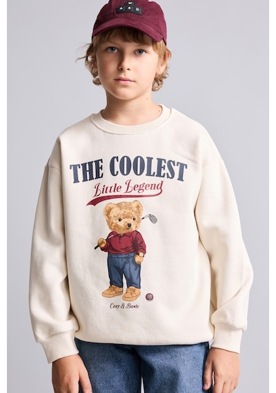 Defacto Oversize Bisiklet Yaka Ayıcık Figürlü Baskılı Uzun Kollu Sweatshirt Erkek Çocuk I3298a826wnbg734 Bej-bg734