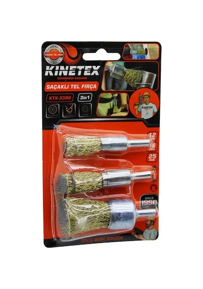 Kinetex Ktx-3390 3 Parça Set Saçaklı Tel Fırça 12mm, 16mm, 25mm Matkapa Takılabilir- 10'li Paket