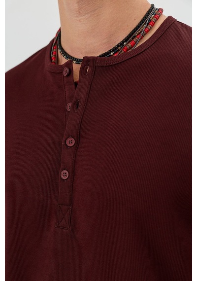 Antioch Pamuklu Düğmeli Yaka T-shirt Bordo