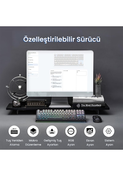 Aula F87 Pro V2 Mekanik Rgb Tkl Graywood V4 Switch Kablosuz Makrolu Hot Swap Klavye Gradyan Gri