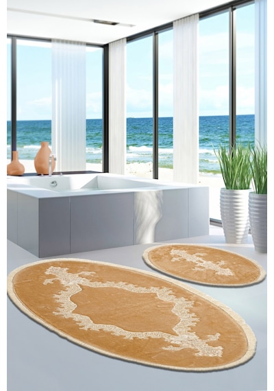 Sirma Welsoft Dantelli Saçakli Oval Klozet Takımı 2 Pcs Antrasit Cappuccino