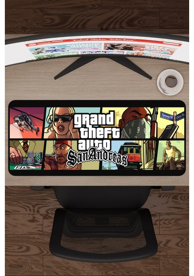 Gta San Andreas Kaymaz Dikişli Kauçuk Oyuncu Mousepad V4 - 70x30 Xl Gaming Mouse Pad Fare Altlığı