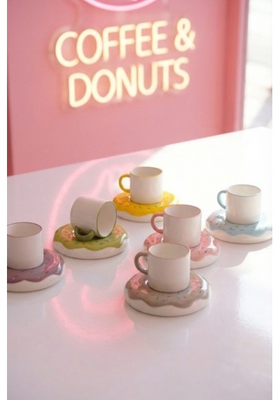Acar Donut 6 Kişilik Kahve Fincan Takımı - 90 Ml Çok Renkli
