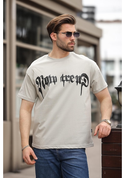 Madmext Boyalı Gri Baskılı %100 Pamuk Erkek T-shirt E7141 Boyalı Gri