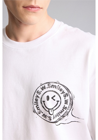 Defacto %100 Pamuk Smileyworld Boxy Fit Bisiklet Yaka Sırt Baskılı Düşük Omuz Kısa Kollu Tişört H0359ax26auwt34 Beyaz-wt34