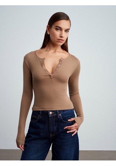 Dilvin 31442 Uzun Kollu Çıtçıtlı Top-vizon Vizon