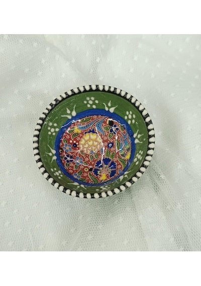 Çini Yeşil 8 Cm Çerezlik Kase Sosluk Sunumluk Kahvaltılık 1 Adet Çok Renkli