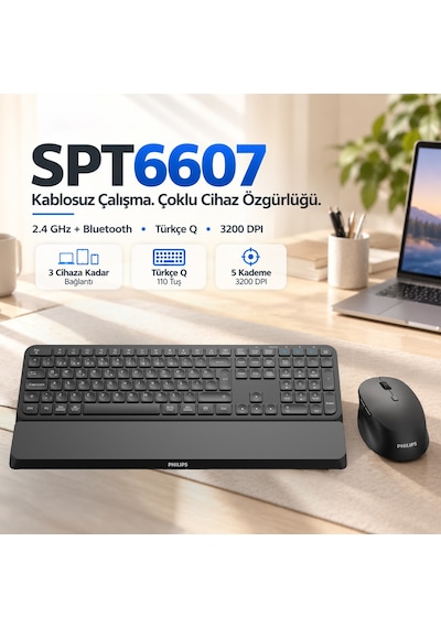 Philips SPT6607 Kablosuz Türkçe Q Klavye & Mouse Set