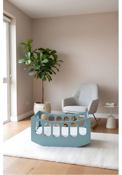 Arion Kids Beşik-%100 Mdf Kalitesi Lake Boyalı Sallanabilir Mavi Genel