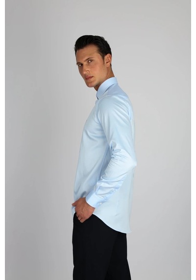 Lorenzo Mazzoli Lm375 C 551 A.mavi Pamuk Saten Comfort Fit Erkek Gömlek A.mavi