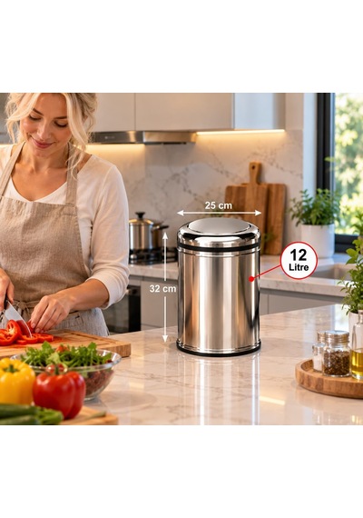 Pratik Kapak Çöp Kovası 12 Lt Paslanmaz Acar 13272