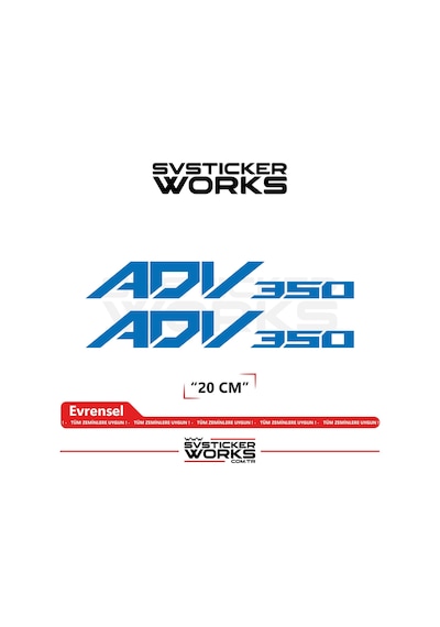 Honda Adv 350 Sticker Uyumlu Yazı Yüksek Kalite Özel Kesim Folyo 2'li Set Mavi