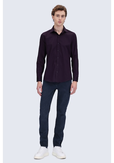Hatemoğlu Kırmızı Slim Fit Açık İtalyan Yaka 100% Pamuk Uzun Kollu Spor Gömlek