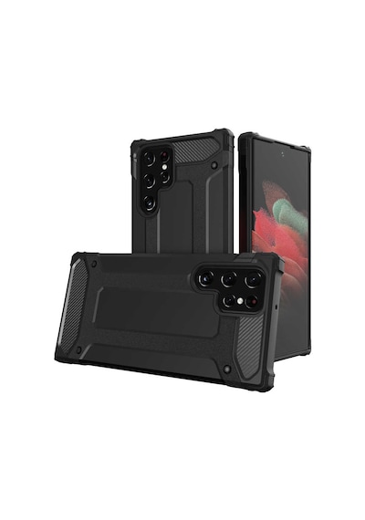 Noktaks Samsung Galaxy Uyumlu S22 Ultra Kılıf Çift Katman Zırh Tank Crash Military Kapak Siyah T20112