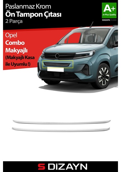 S-dizayn Opel Combo Makyajlı Krom Ön Tampon Çıtası 2 Prç 2023 Üzeri A+ Kalite
