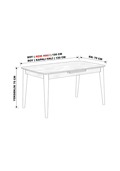 70x120 Ortadan Açılır Mdf Mutfak,salon,yemek Odası Masası Gri