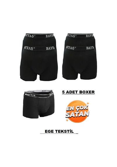 Baytaş Pamuklu Ekonomik Likralı Erkek Boxer 5'Li Siyah
