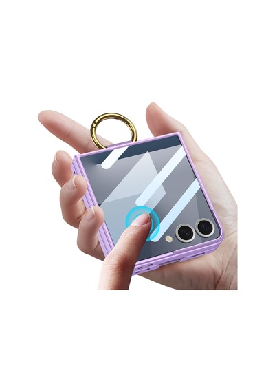 Galaxy Uyumlu Z Flip 7 Kılıf M-safe Şarj Özellikli Pazarplus Kıpta Yüzüklü Flip Sert Kılıf Gri