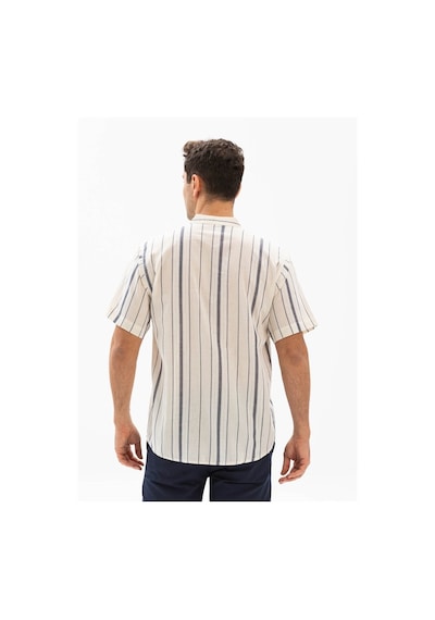 Kısa Kol Şile Bezi Hakim Yaka Erkek Tshirt Ekru Gri Çizgili 3028