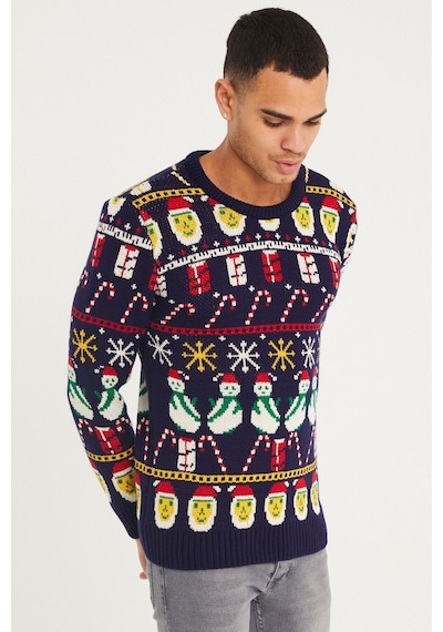 Erkek Lacivert Christmas Yılbaşı Kazağı-noelkzkr02s Lacivert