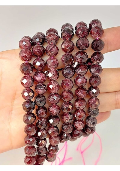 Lal Granat Garnet Taşı Faset Kesim Kolye 8mm Sabit Klipsli