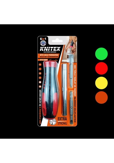 6-in-1 Kauçuk Uçlu Bits Tornavida Çok Renkli