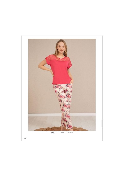 Baha Perfect Club Kadın Bisiklet Dantel Yaka Yarım Kol Pijama Takımı 4352 - 1 Adet Fuşya