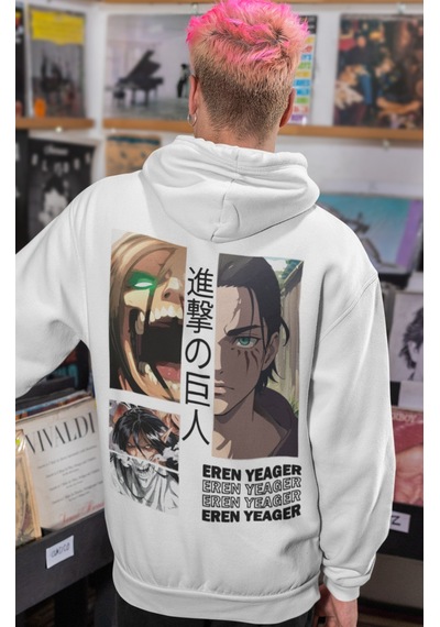 Sevbano Eren Yeager Attack On Titan Anime Sırt Baskılı Unisex Oversize Pe beyaz
