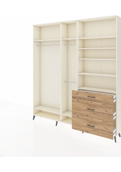Arges Dolap 9 Raflı 3 Çekmeceli 3 Askılı 220x30x243 Aytaşı-aytaşı/çam Aytası/atlas Çam