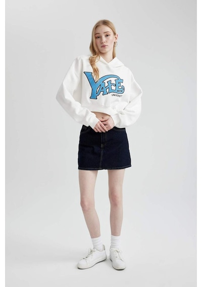 DeFacto Coool Yale University Oversize Geniş Kalıp Kapüşonlu Crop Sweatshirt C3092AX24SPWT32