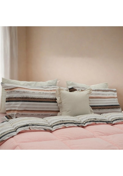 Sherpa Comforter Çift Kişilik Uyku Seti - Pudra