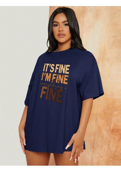Unisex Fine Ön Baskılı Oversize T-shirt Lacivert