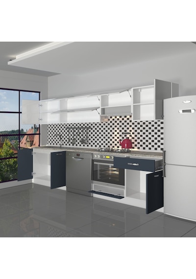 Decoraktiv Elite 280y Ank Mdf Hazır Mutfak Dolabı - Tezgah Dahil - Antrasit Beyaz Antrasit - Beyaz