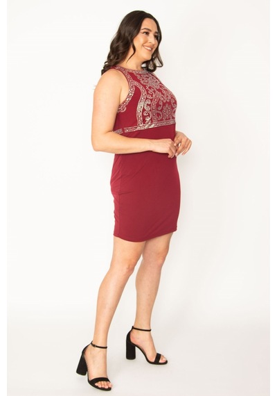 Şans Kadın Bordo Taş Detaylı Abiye Elbise 65n30445-bordo Bordo