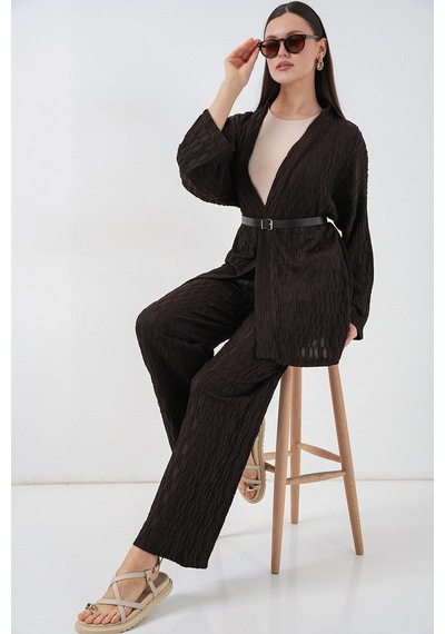 Bigdart Kadın Kimono Pantolon İkili Takım 30078 - Kahverengi
