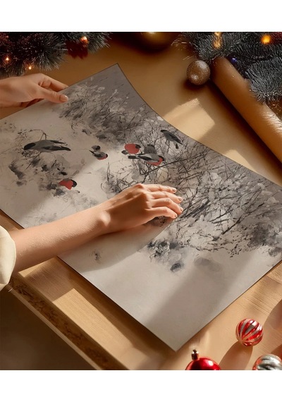 Çerçevesiz Poster Kuşlar Ve Kar