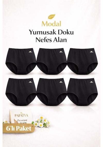 Papatya 1851 Premium Yüksek Bel Modal Külot 6 Lı Paket Konforlu & Toparlayıcı Siyah