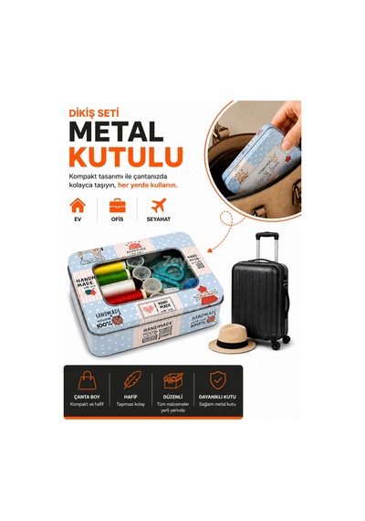 Metal Kutulu Dikiş Seti Taşınabilir Mini Dikiş Tamir Kiti Ev Ofis Seyahat İçin