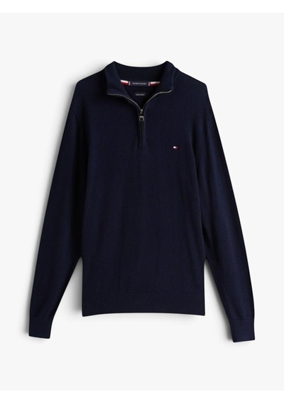 Tommy Hilfiger Pıma Org Ctn Cashmere Zıp Mock Erkek Mavi Kazak - Mw0mw28049