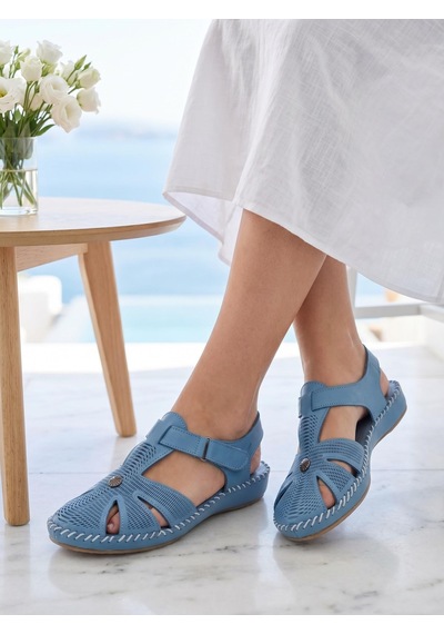 Capella 051 Mavi Hakiki Soft Deri Anatomik Kadın Sandalet