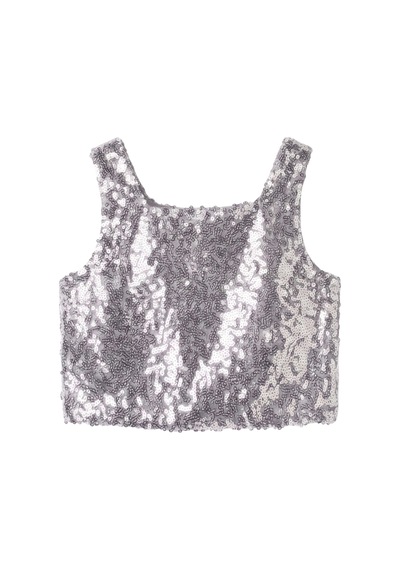 Le Mabelle Gümüş Kare Yakalı Pullu Kız Çocuk Kolsuz Crop Bluz - Cintia Gümüş