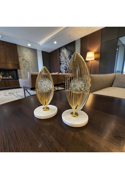 Tr Elegant Gold Metal Biblo Mermer Tabanlı Şık Ev Dekorasyonu Genel
