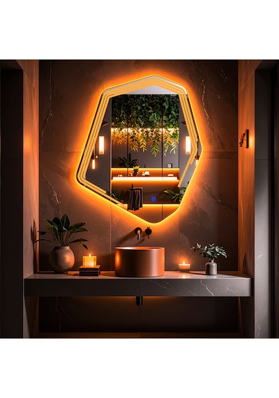 Myrella Amber Led'li Lazer Kumlamalı Lavabo & Banyo Aynası Dokunmatik Sensörlü 80 X 68 Turuncu