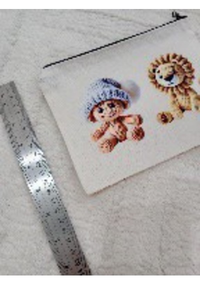 Wisheratelier Sevimli Örme Baskı Detaylı Clutch Bez Çanta Çok Renkli - Beyaz