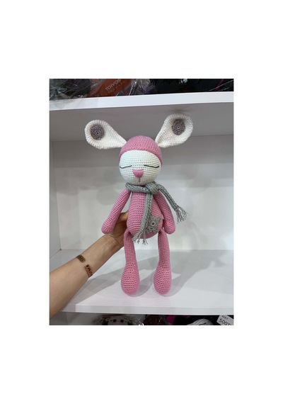 El Yapımı Amigurumi Uyuyan Tavşan - Atkılı Örgü Oyuncak Pembe